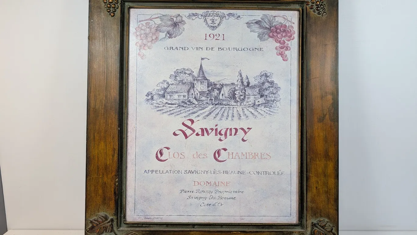 Framed 1921 Savigny Grand Vin de Bourgogne Metal Sign
