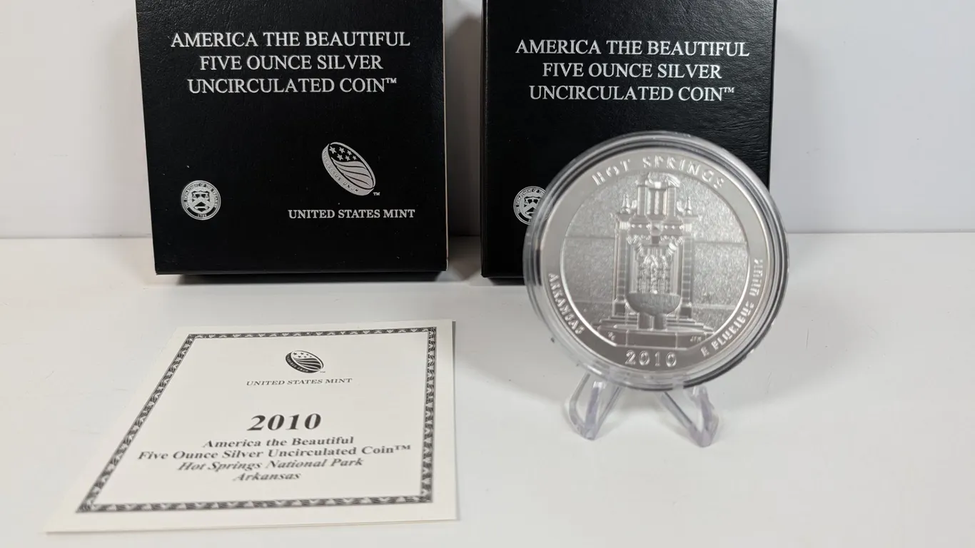 2010 America the Beautiful Hot Springs 5 Ounce Silver Uncirculated Coin