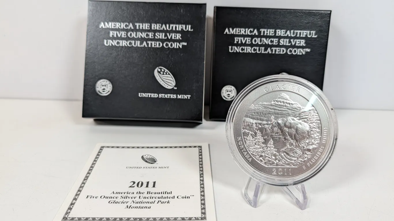 2011 United States Mint America the Beautiful 5 Ounce Silver Uncirculated Coin, Glacier National Par