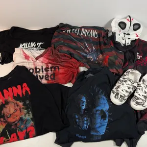 Assorted Horror Movie Themed Clothing and Shoes