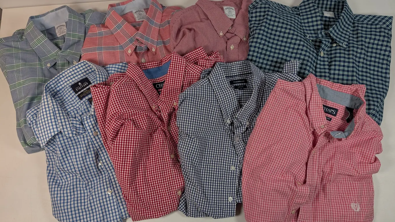 Lot Of 8 Men's Assorted Checkered Dress Shirts
