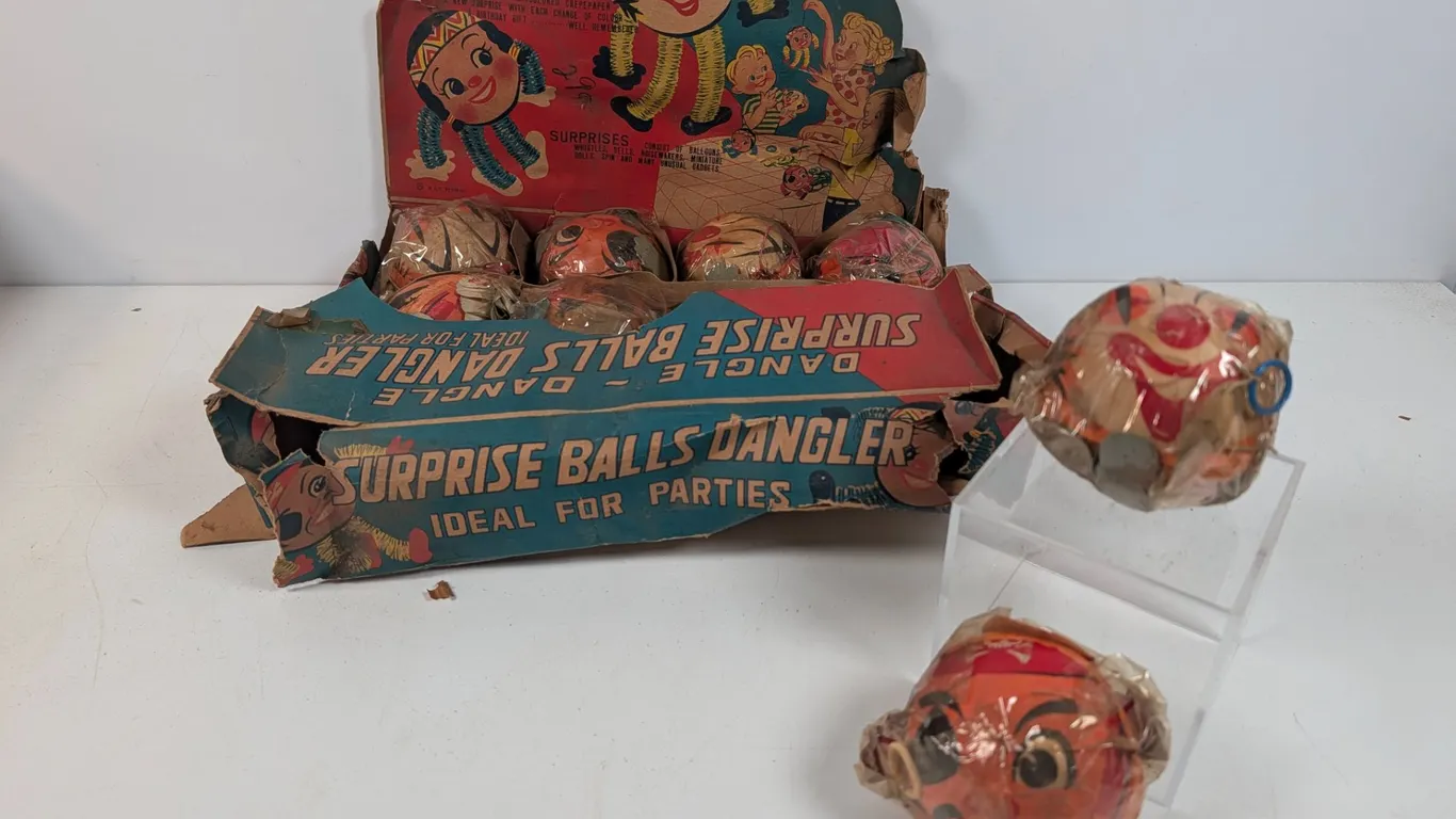 Vintage Surprise Ball Dangler Toys in Original Display Case