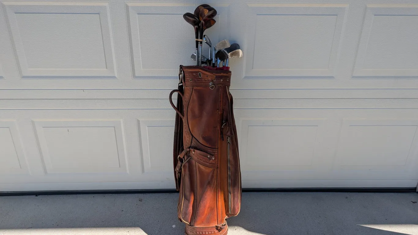 Vintage Leather Golf Club Bag with Two Sets of Clubs