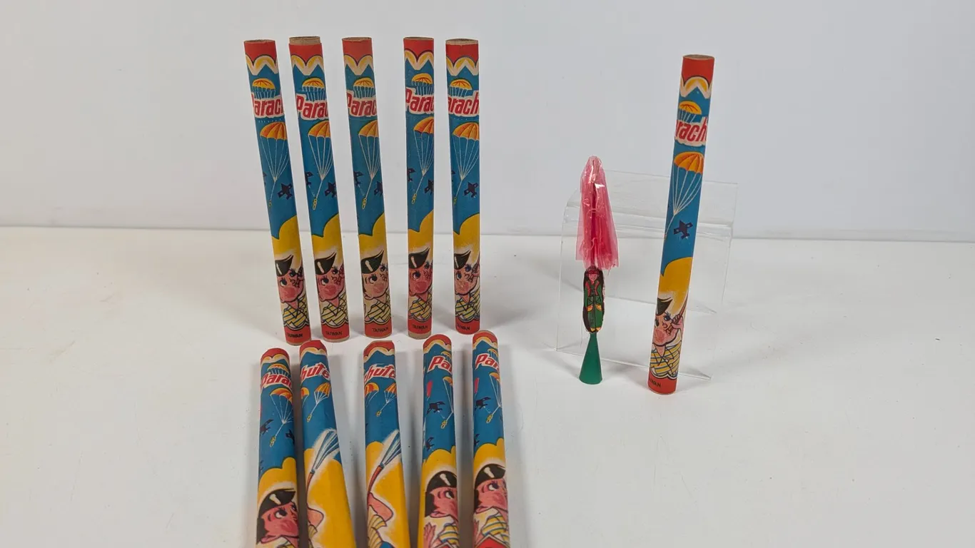 Collection of Vintage Made in Taiwan Parachute Tube Toys