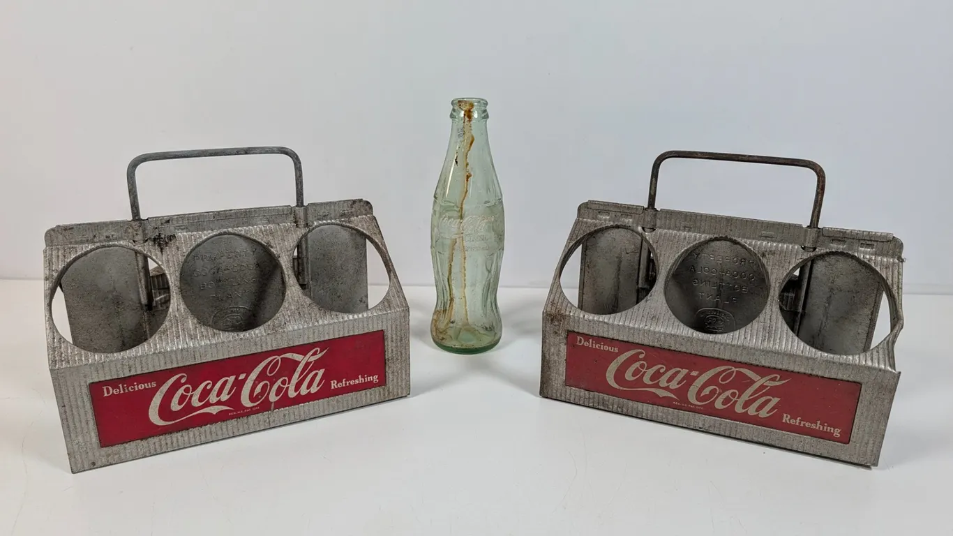 Vintage Coca-Cola Metal Bottle Carriers with Bottle