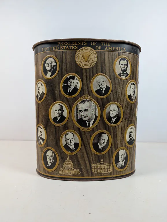 Vintage US Presidents Metal Wastebasket