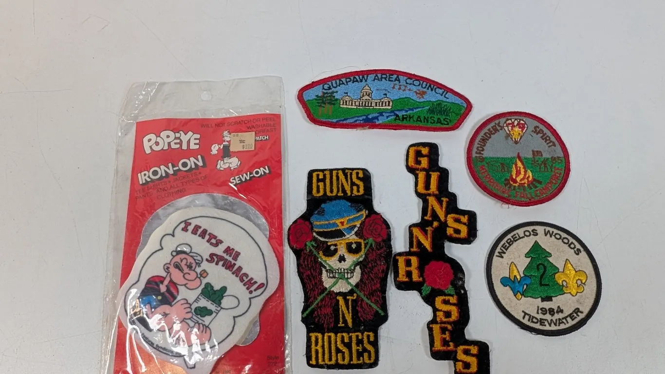 Collection of Vintage Embroidered Patches including Popeye and Guns N' Roses