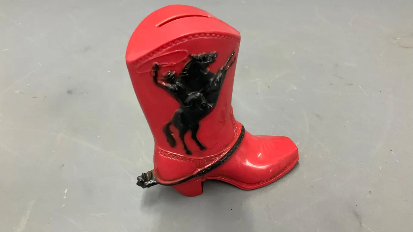 Vintage Red Cowboy Boot Coin Bank