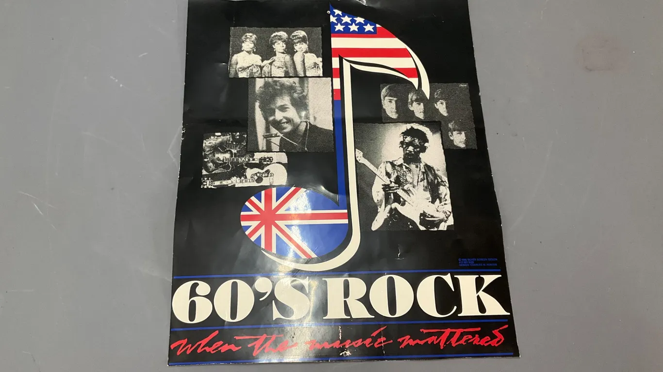 1986 Silver Screen Design 60's Rock Poster
