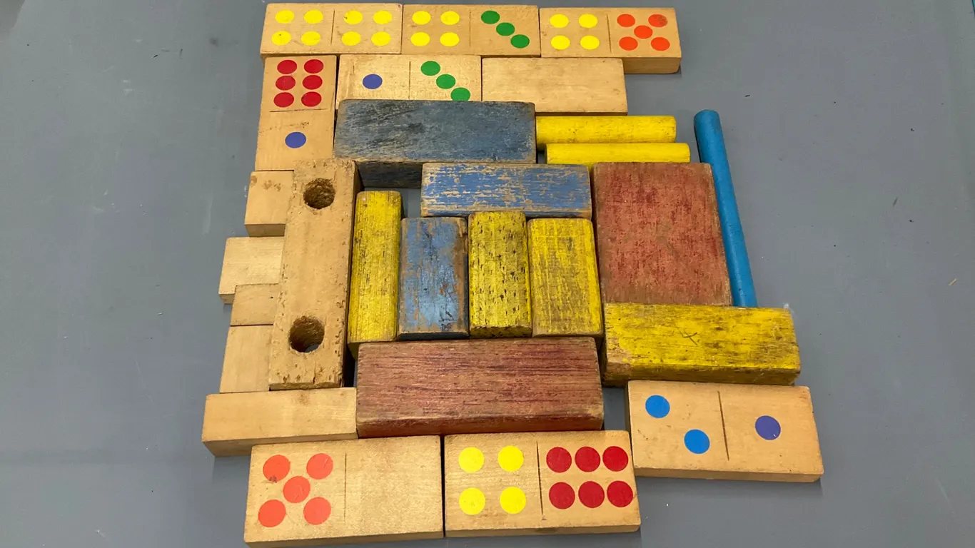 Assorted Wooden Dominoes and Building Blocks