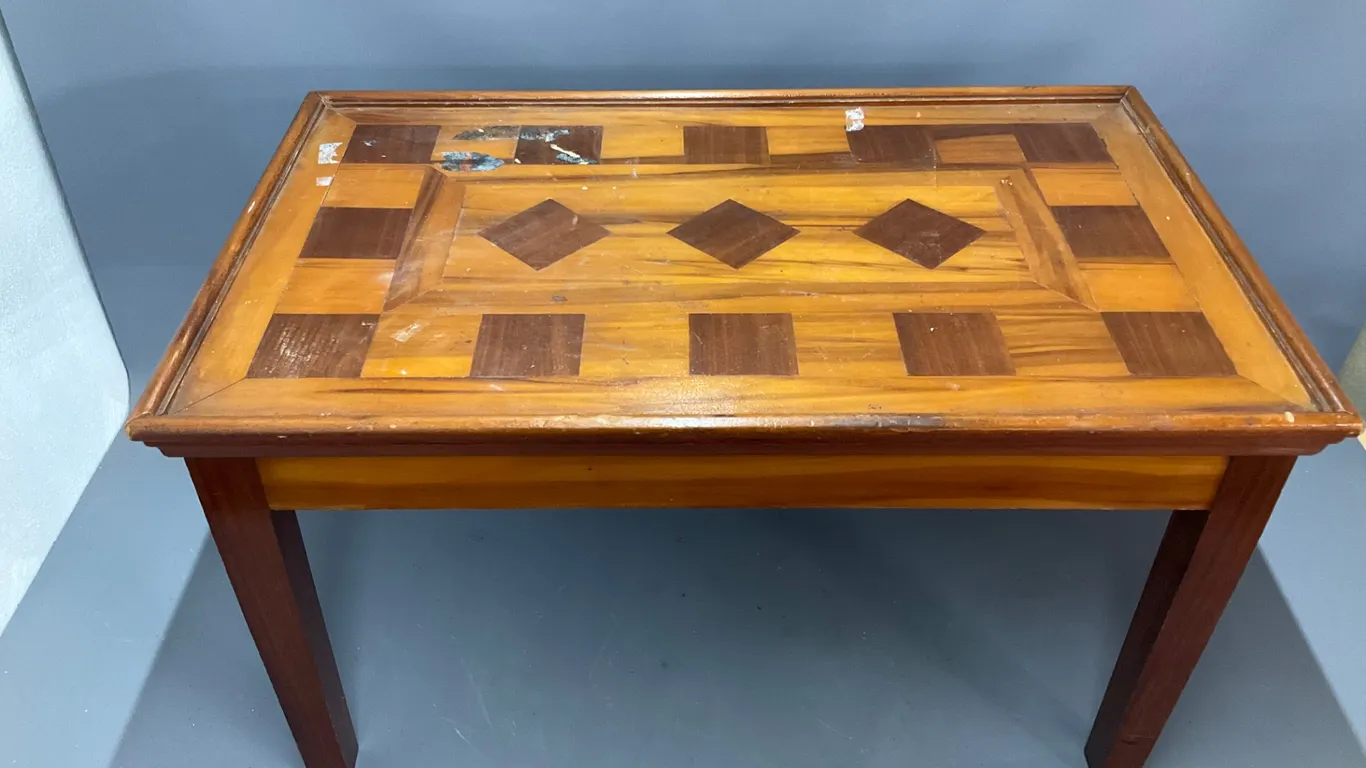 Wood Inlaid Top Side Table