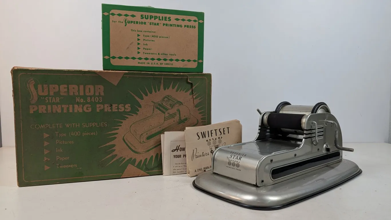 Superior Star Rotary Printing Press with Supplies