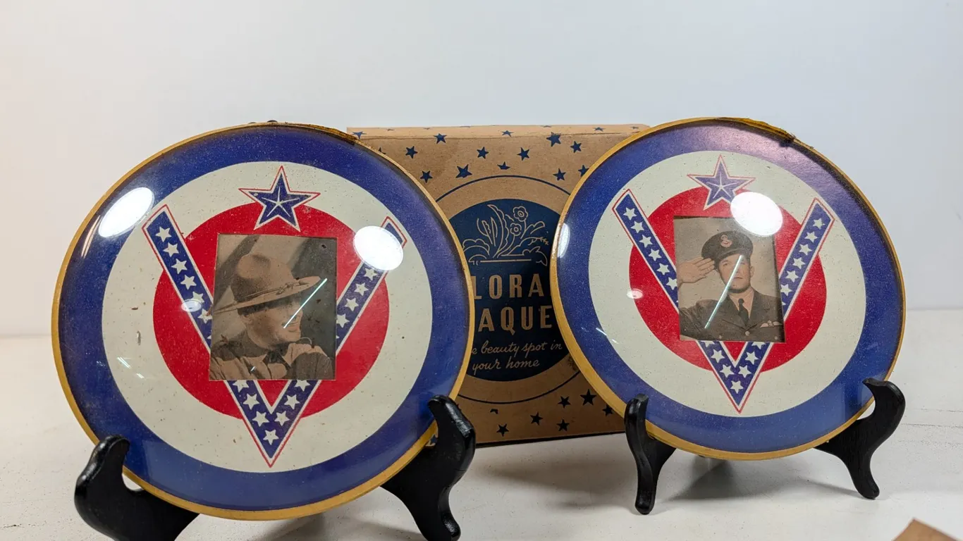 Vintage Patriotic Military Bubble Glass Plaques