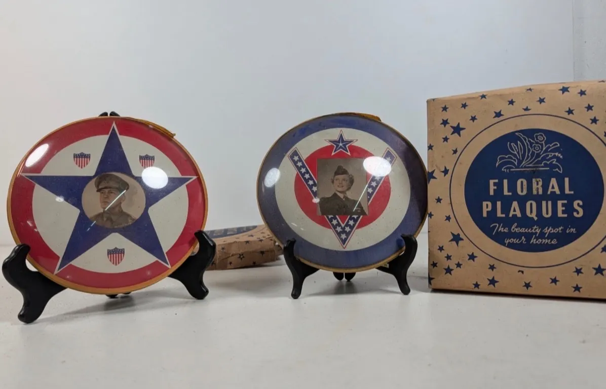 Vintage Military Bubble Glass Plaques