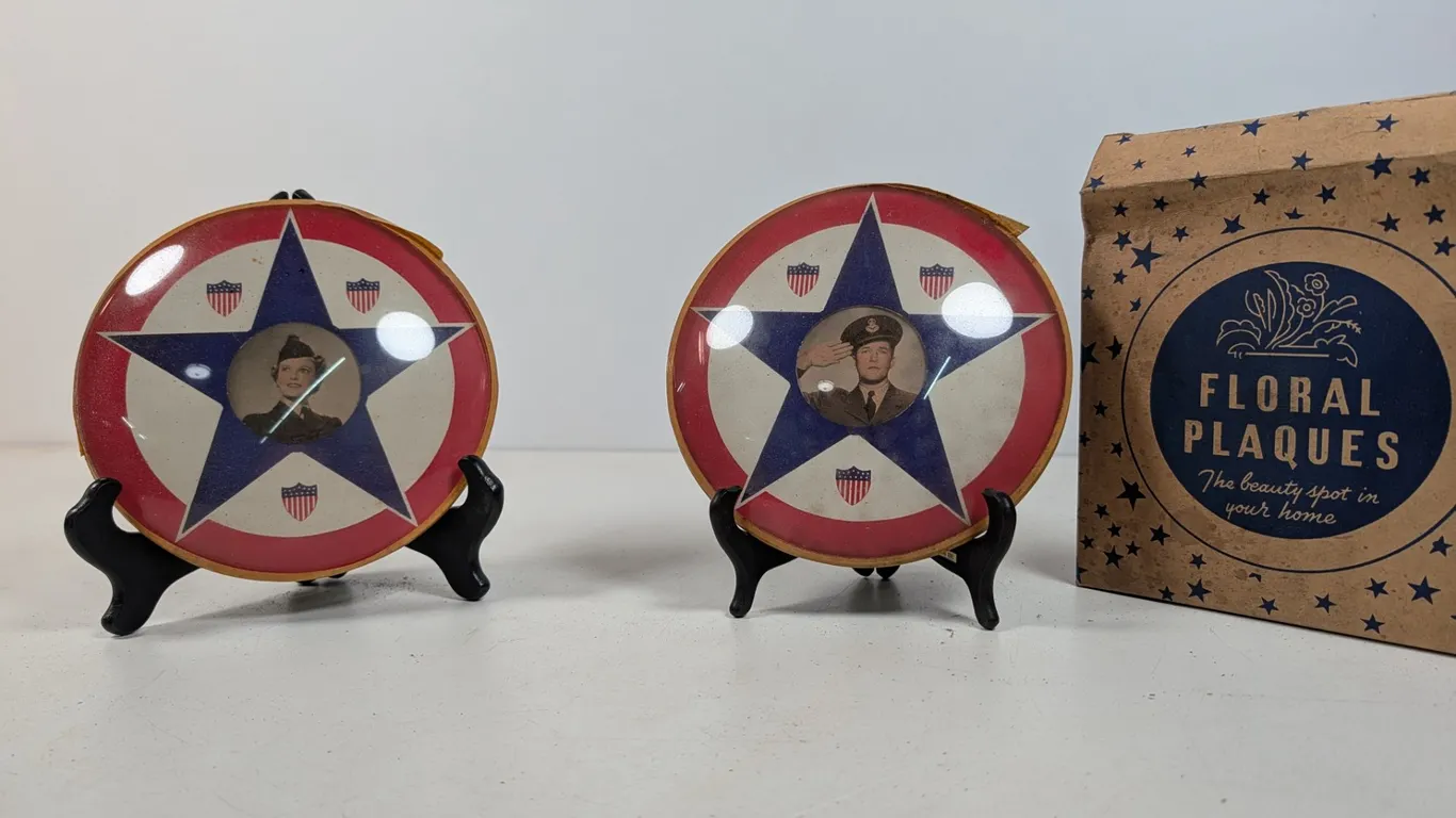 Vintage Floral Plaques with Military Photos