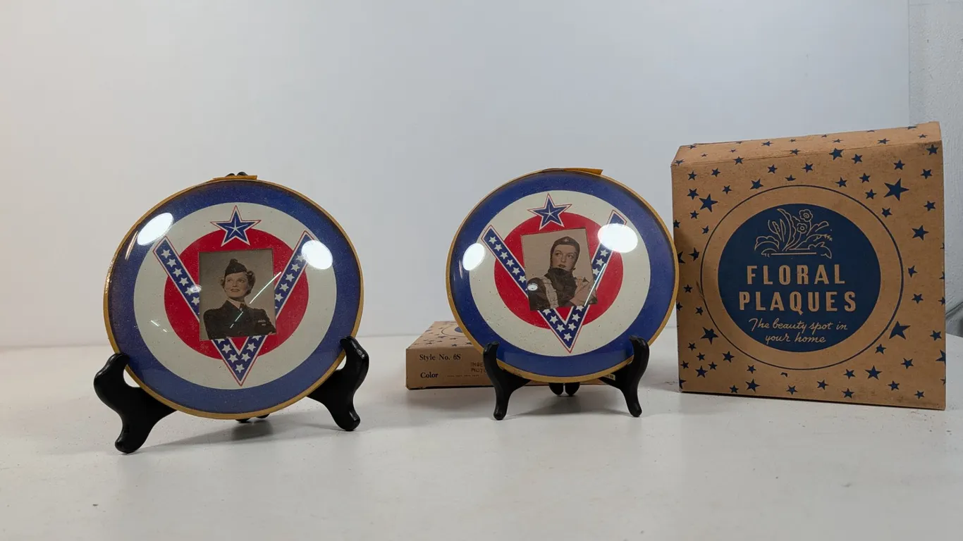 Vintage WWII Era Bubble Glass Plaques with Military Motif