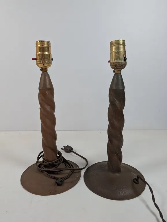Pair of Cast Iron Sprial Column Table Lamps
