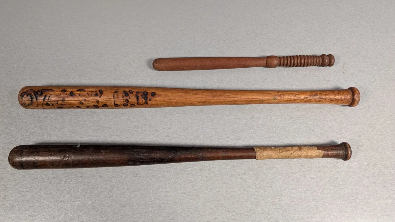 Lot of Two Wooden Baseball Bats and Miniature Bat