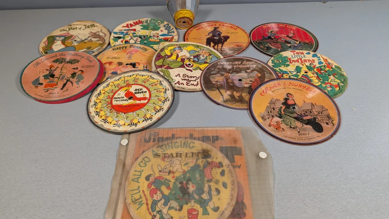 Collection of Vintage Children's Picture and Movie Records with Magic Mirror Viewer