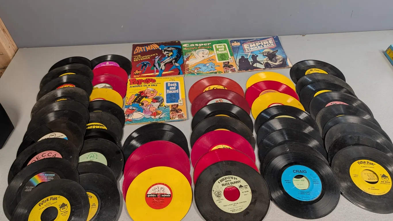 Collection of Vintage Children's 45 RPM Records and Book-and-Record Sets