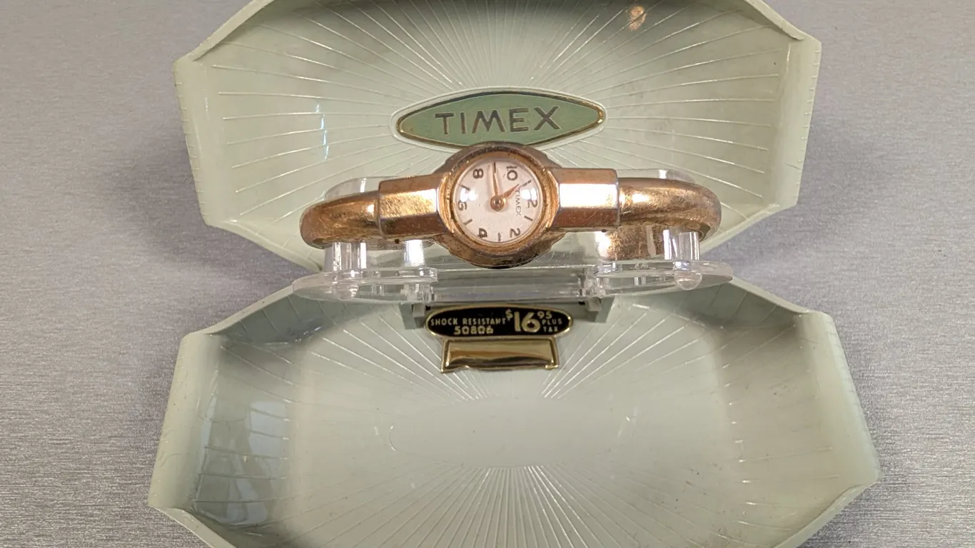 Vintage Timex Gold Tone Bangle Watch in Original Case