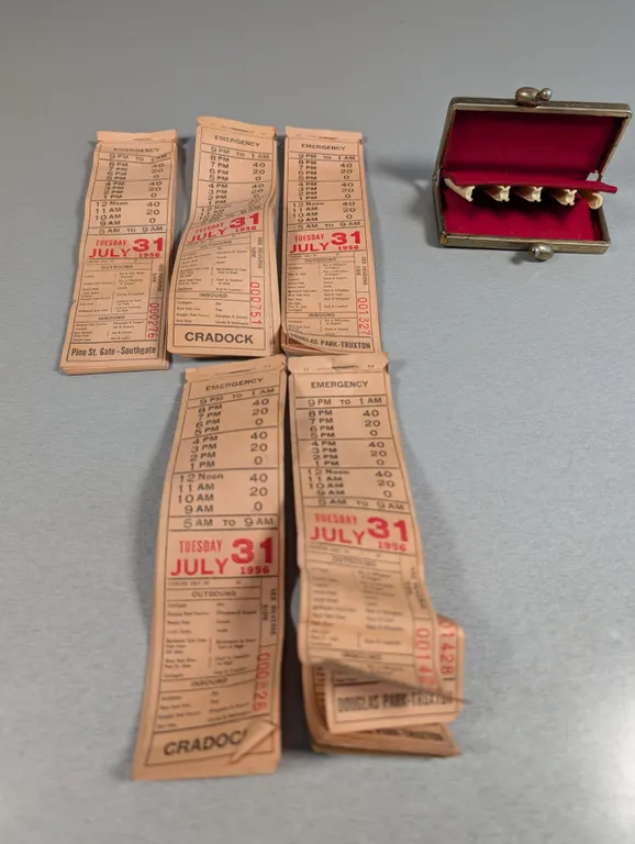 Vintage 1956 Bus/train Schedules and Small Metal Coin purse