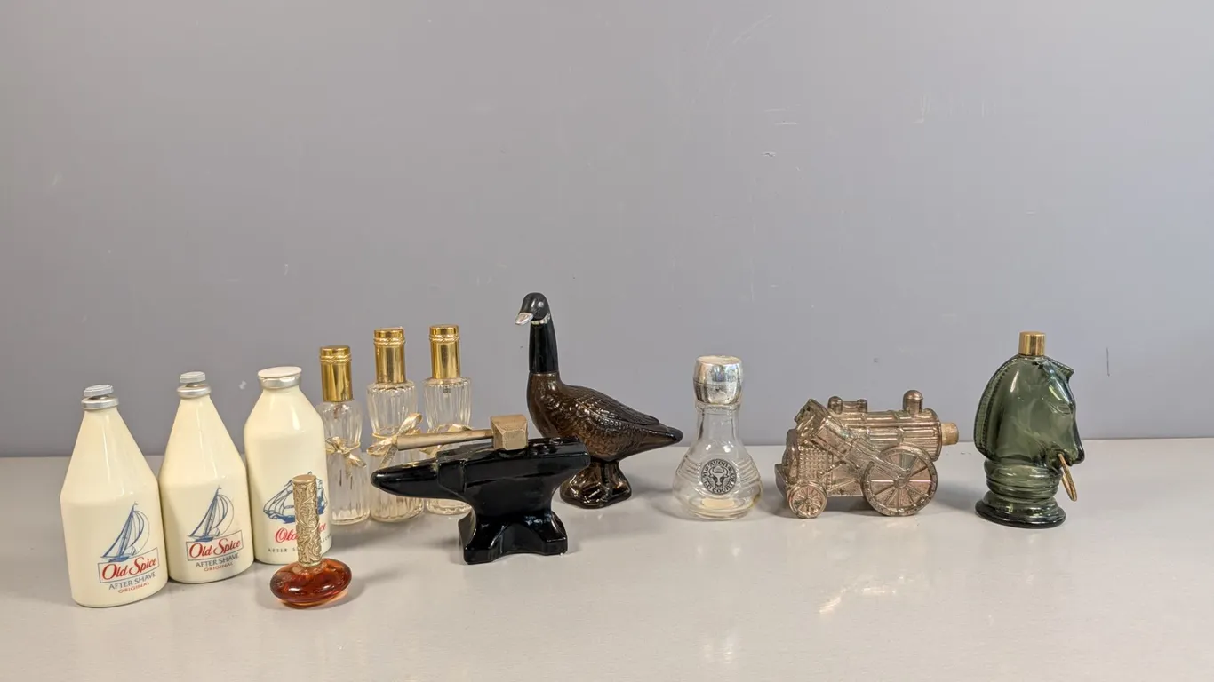 Collection of Vintage Avon and Old Spice Bottles and Figurals