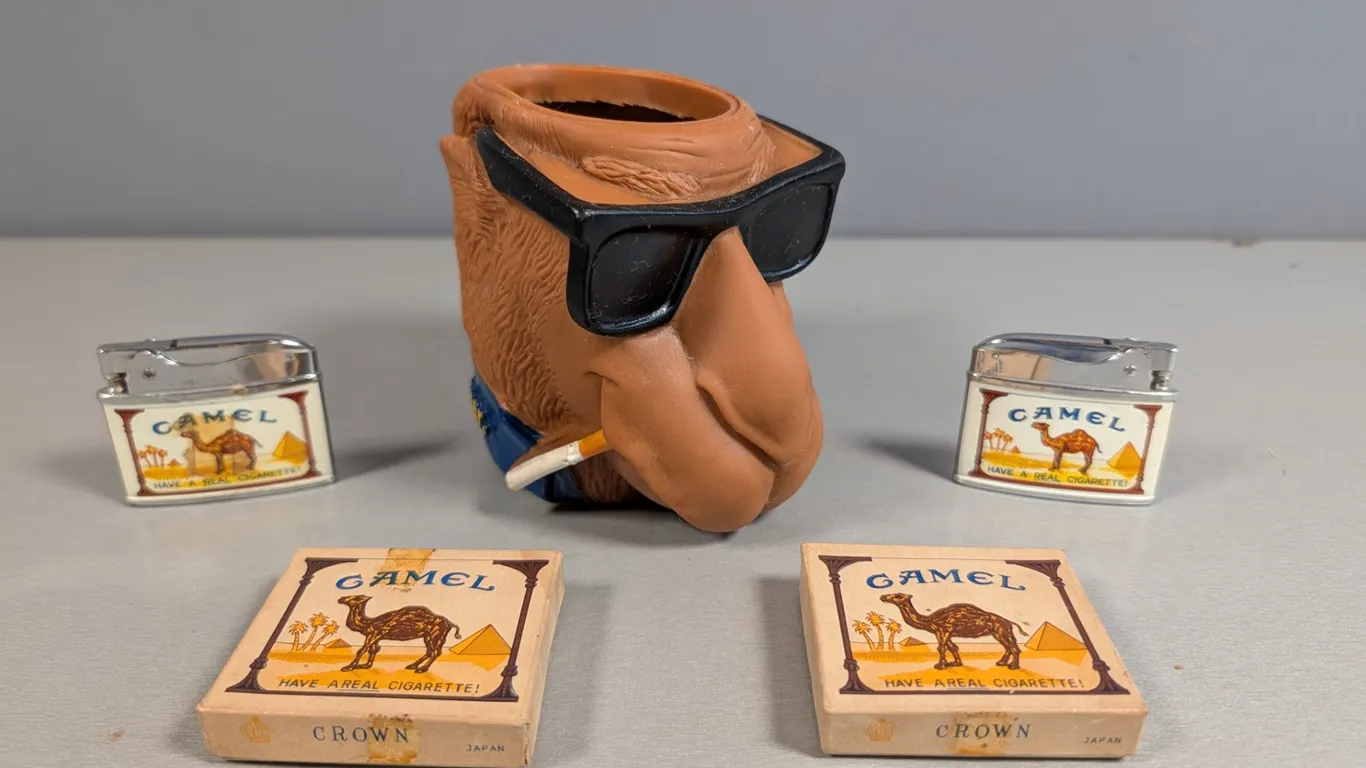 Joe Camel koozie, Lighters and their boxes.