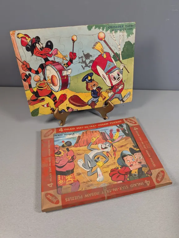 Vintage Jaymar Inlaid Jigsaw Puzzles: Crusader Rabbit and Bugs Bunny