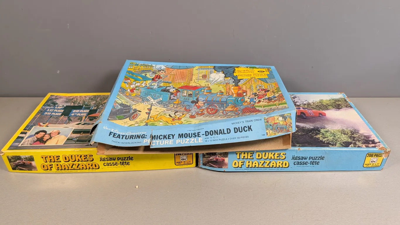 Vintage Walt Disney Mickey Mouse and Dukes of Hazzard Jigsaw Puzzles