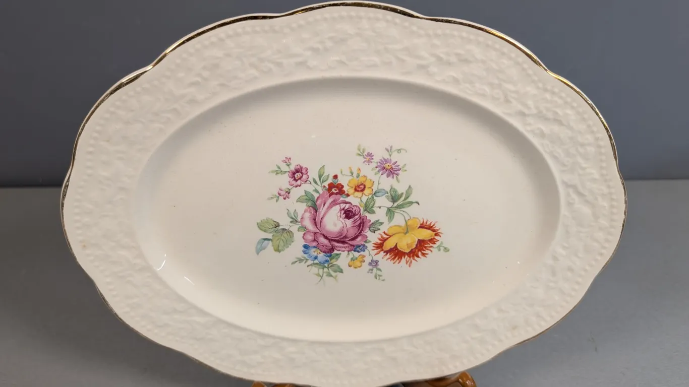 Edwin M. Knowles Vitreous Floral Serving Platter