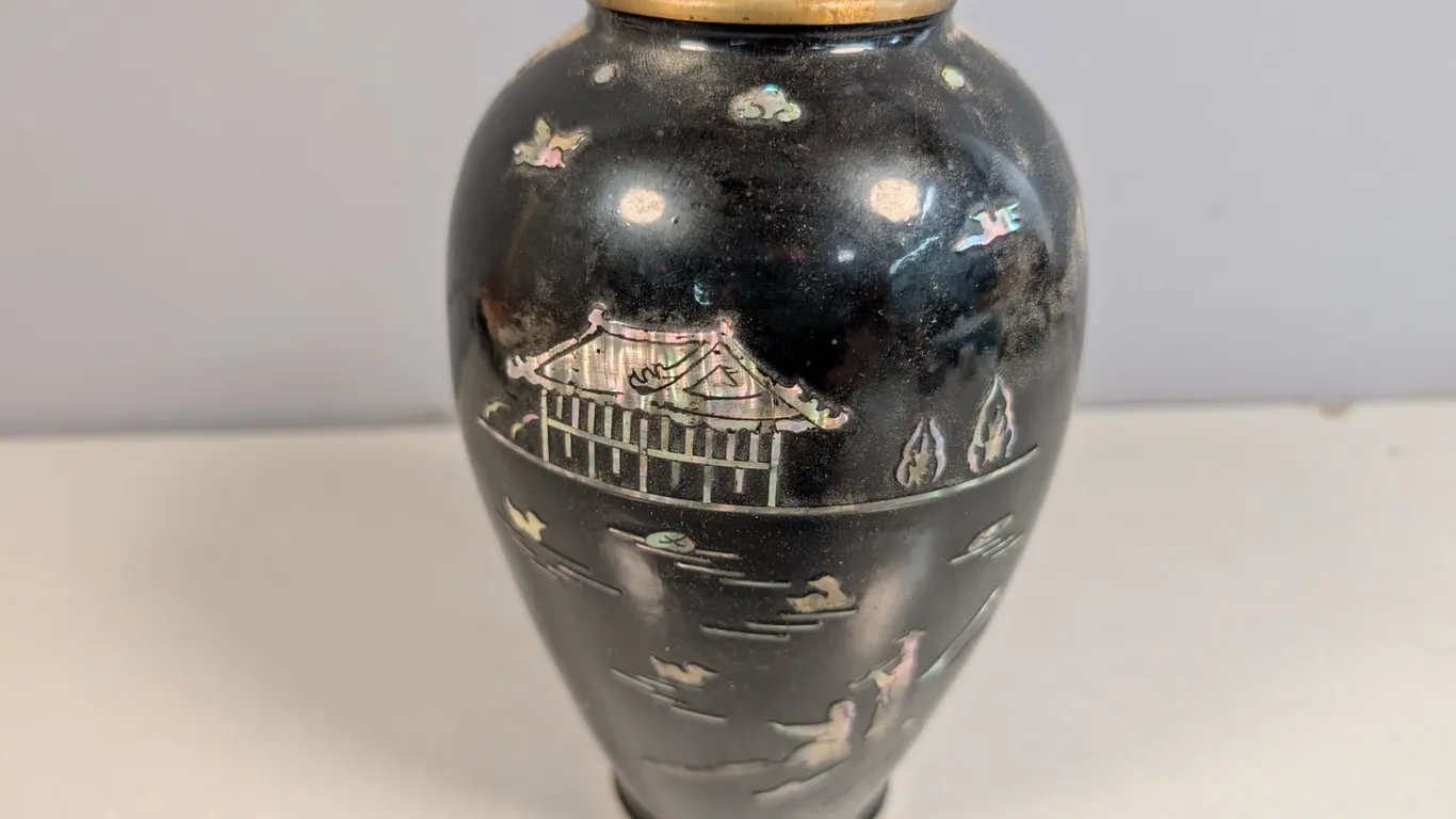 Black Lacquer Mother-of-Pearl Inlaid Vase