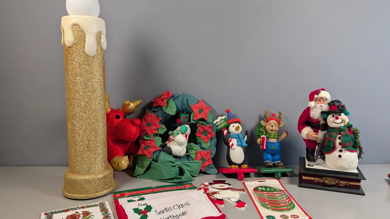 Collection of Holiday Decorations and Figurines