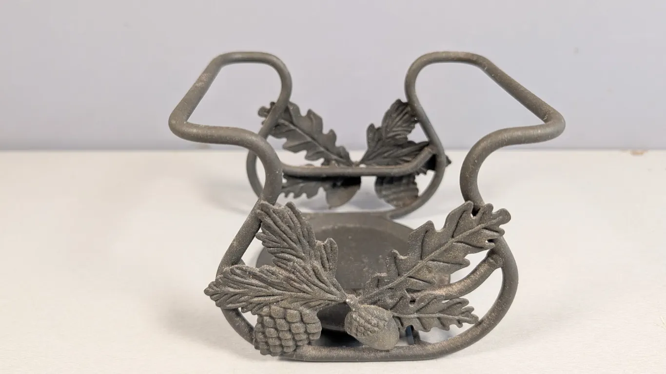 Cast Iron Acorn and Oak Leaf Candle Holder