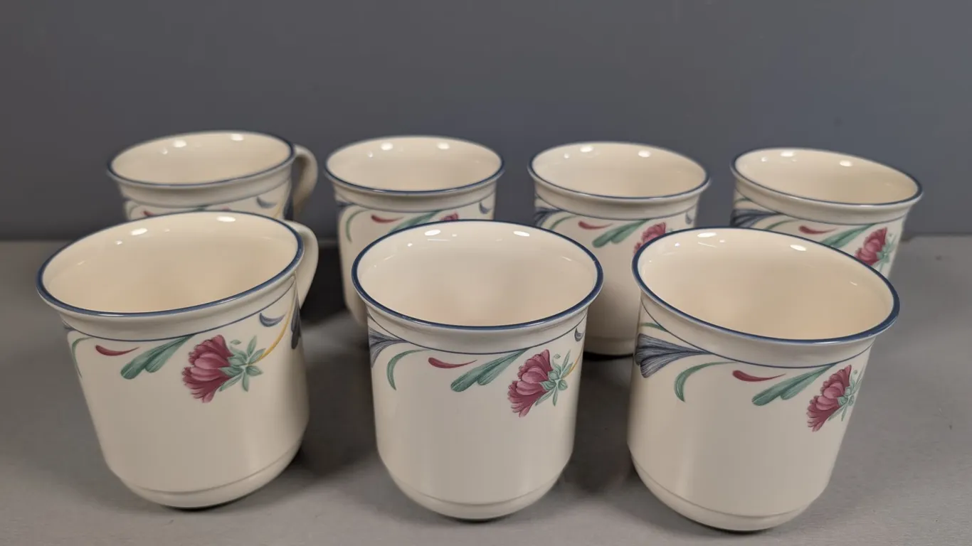 Set of 7 Lenox Chinastone Poppies on Blue Mugs