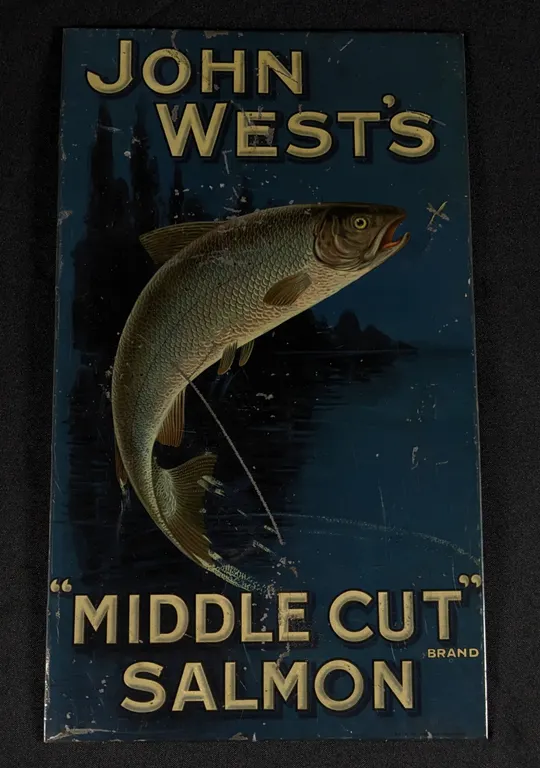 TIN SIGN JOHN WEST'S "MIDDLE CUT" BRAND SALMON