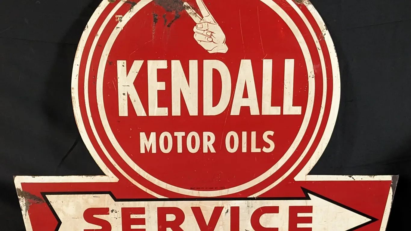 TIN SIGN KENDALL MOTOR OILS SERVICE ARROW (2 SIDED)