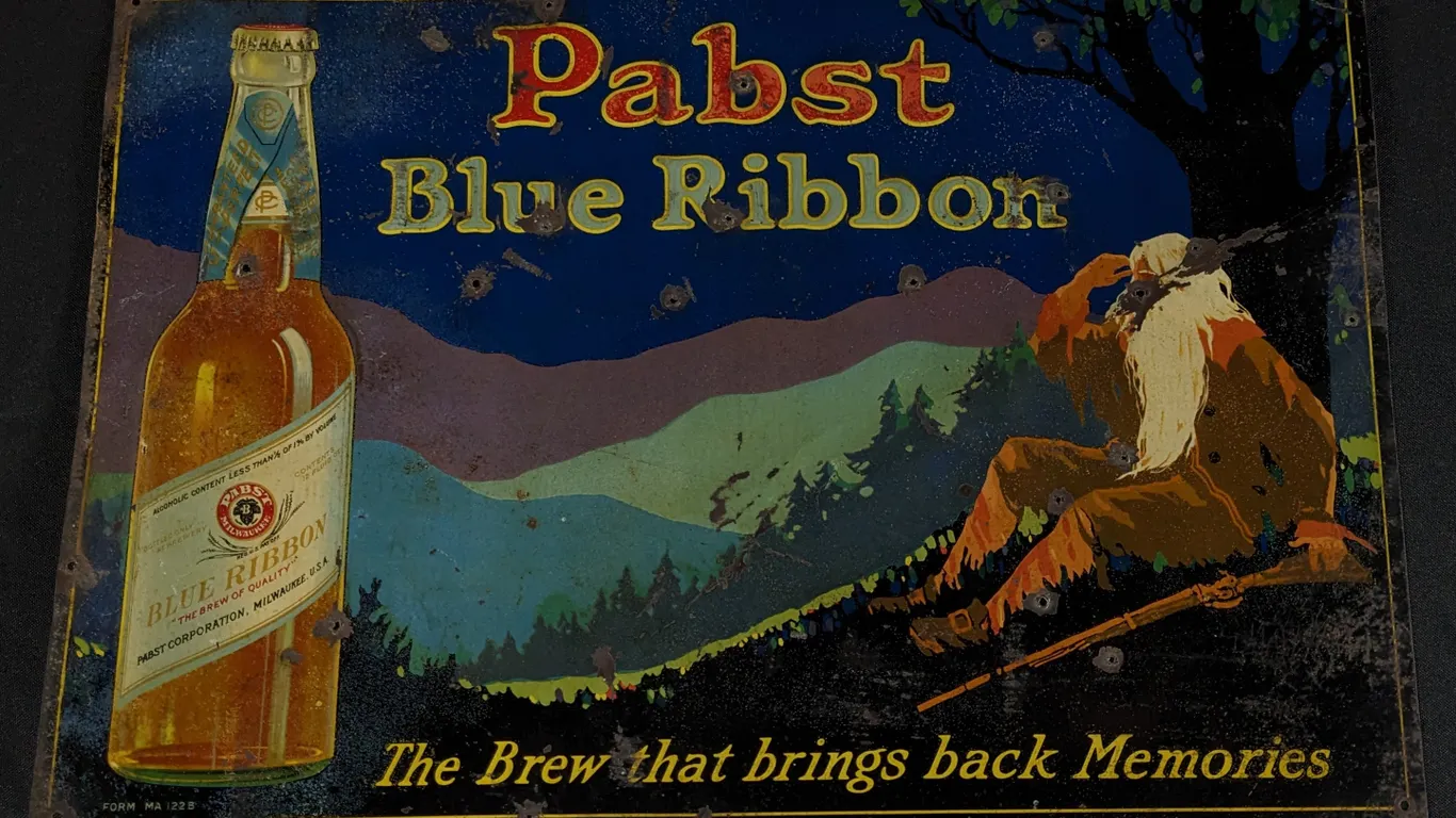 PROHIBITION ERA EMBOSSED TIN SIGN PABST BLUE RIBBON BREW MILWAUKEE WISCONSIN