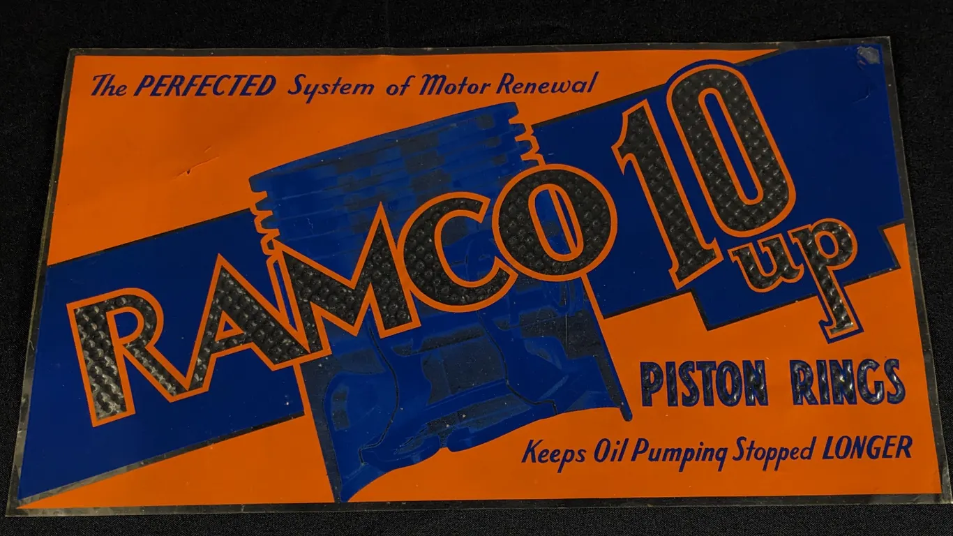 THIN EMBOSED ALUMINUM SIGN RAMCO 10 UP PISTON RINGS