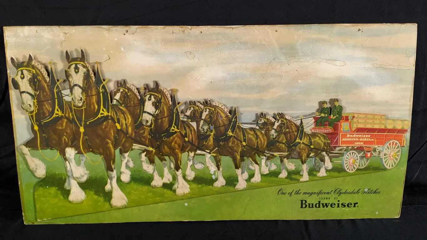 3-D CARDSTOCK SIGN ANHEUSER BUSCH BUDWEISER BEER CLYDESDALE HITCHES