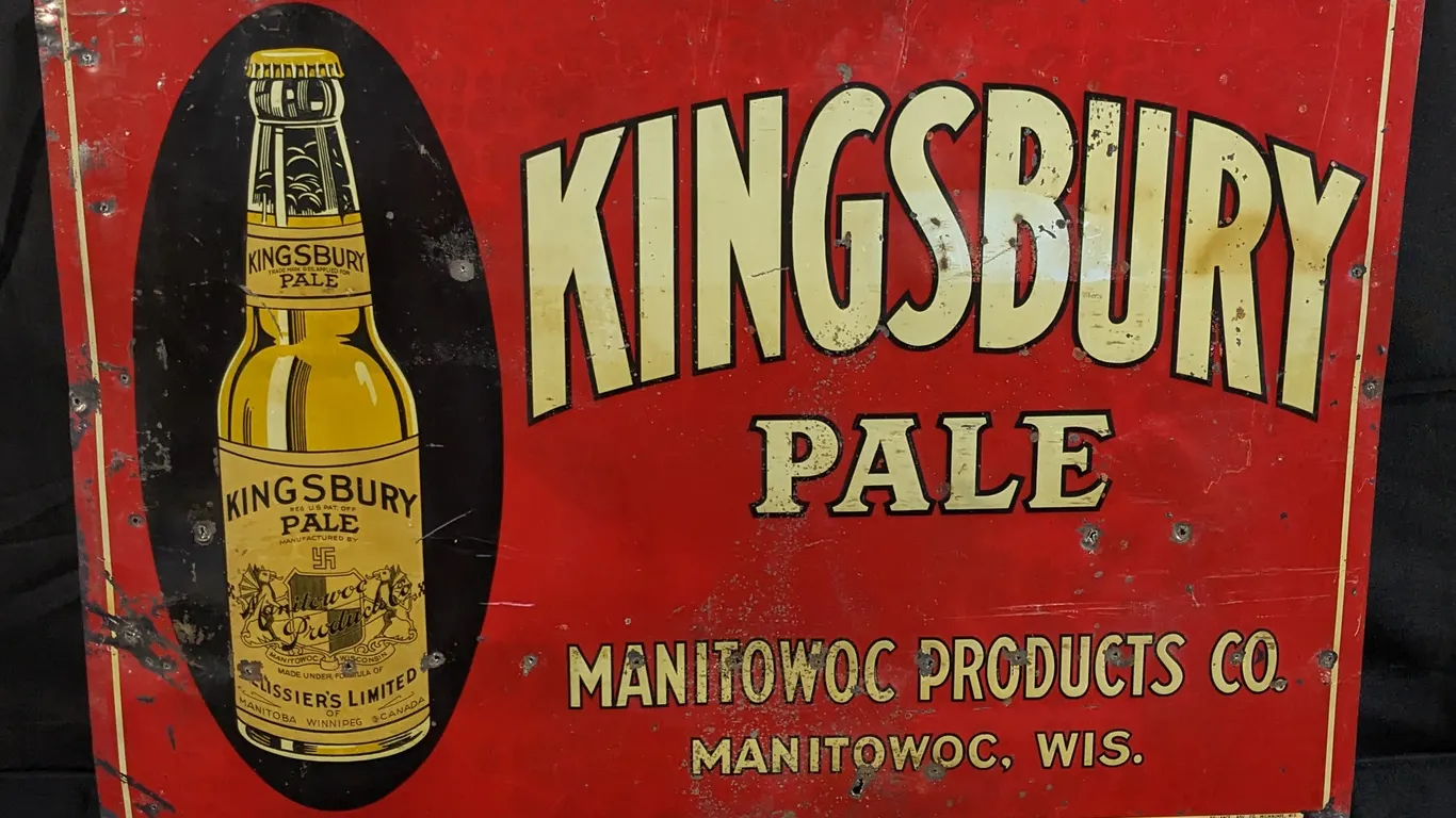 EMBOSSED TIN SIGN KINGSBURY PALE MANITOWOC WISCONSIN