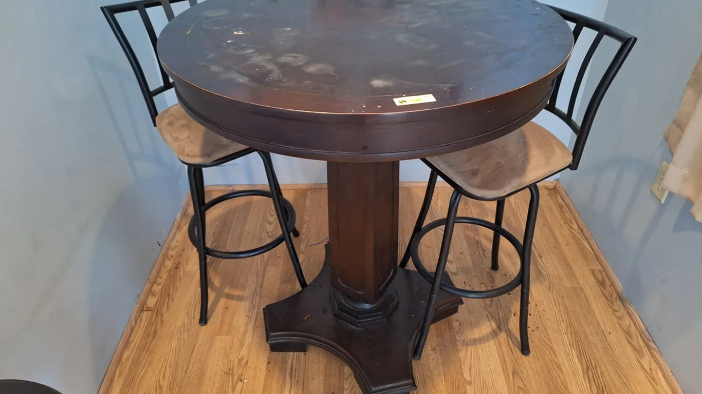 Wood High Top Table with 2 Chairs, 36"x42" Table