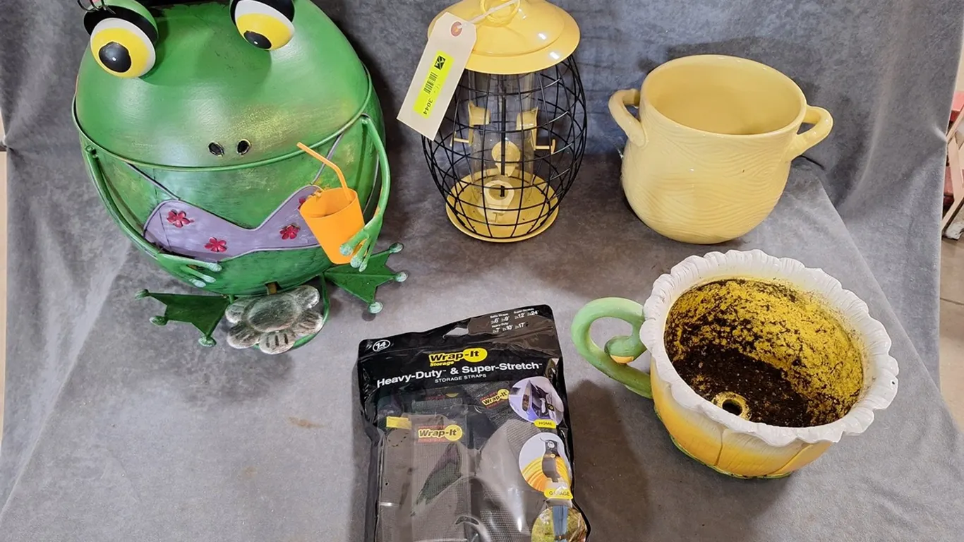 Bird Feeder, Storage Straps, Frog Trash Can, More