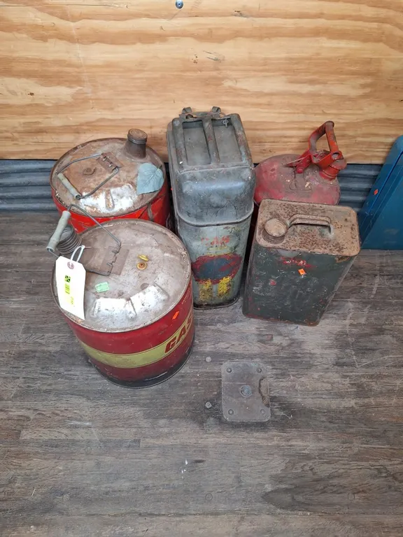 5 Assorted Metal Gas Cans
