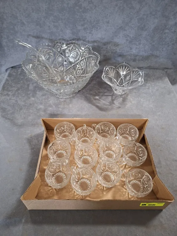 2 Assorted Glass Bowls, Glass Ladle, More