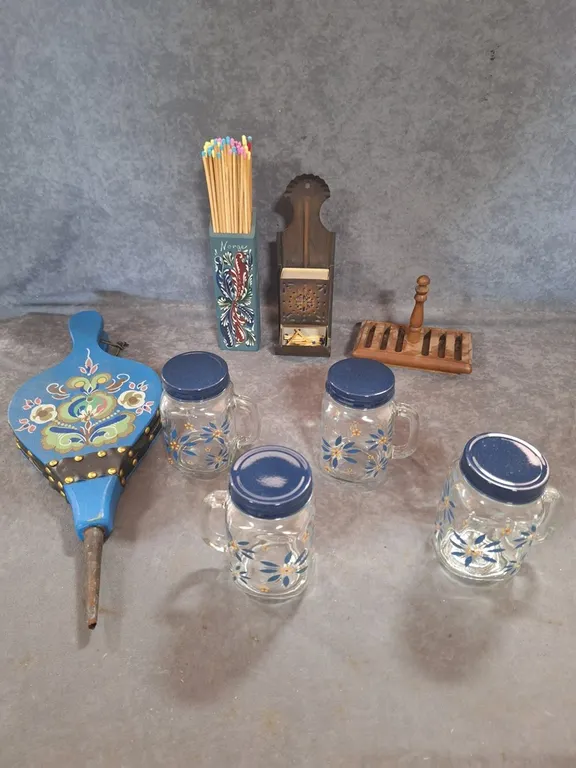 Fireplace Bellows, Glass Mason Jar Mugs, More