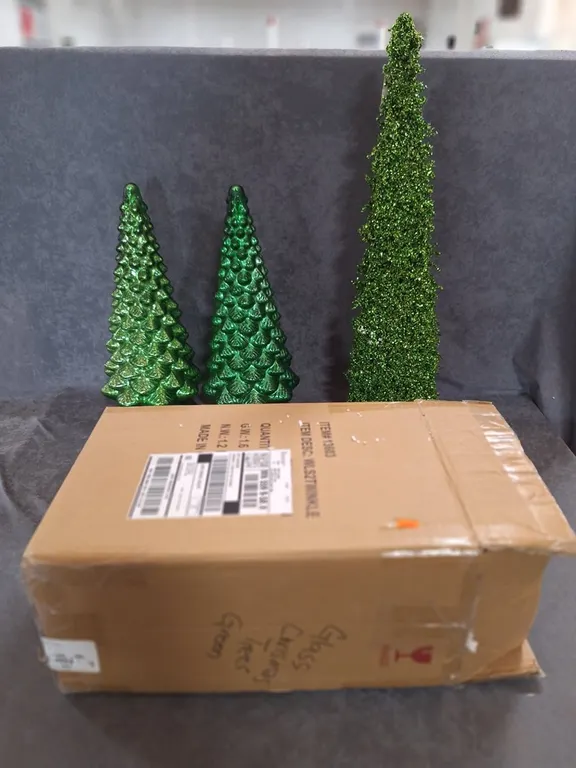3 Glass Lighted Christmas Trees, More