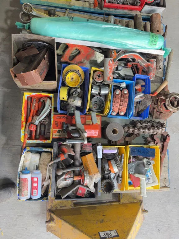 Pallet Lot of Hand Tools, Pipe Wrenches, Cutters, Brushes