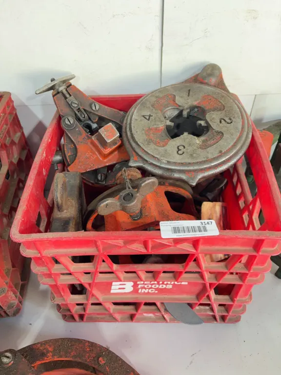 Lot of Pipe Threading Tool Parts in Crate