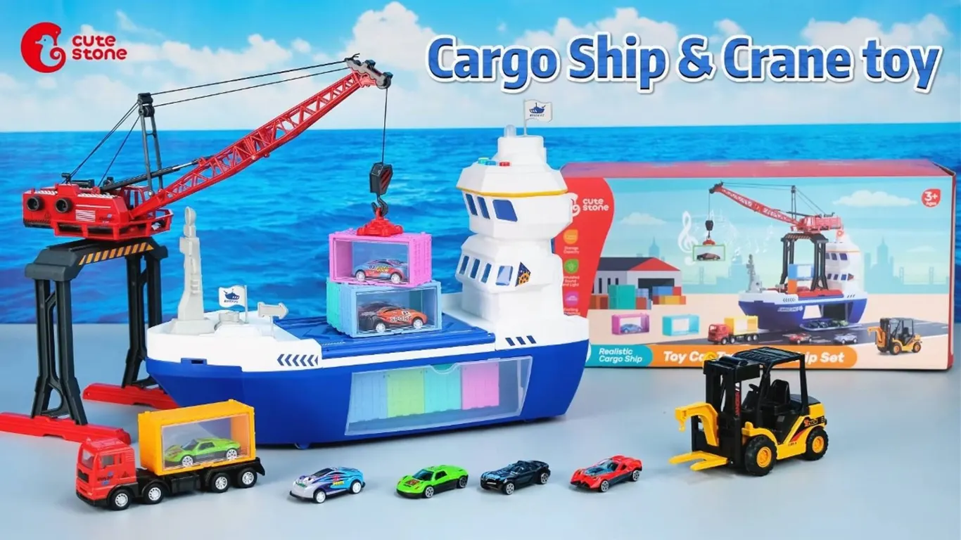 Cute Stone Toy Car Transport Ship Set